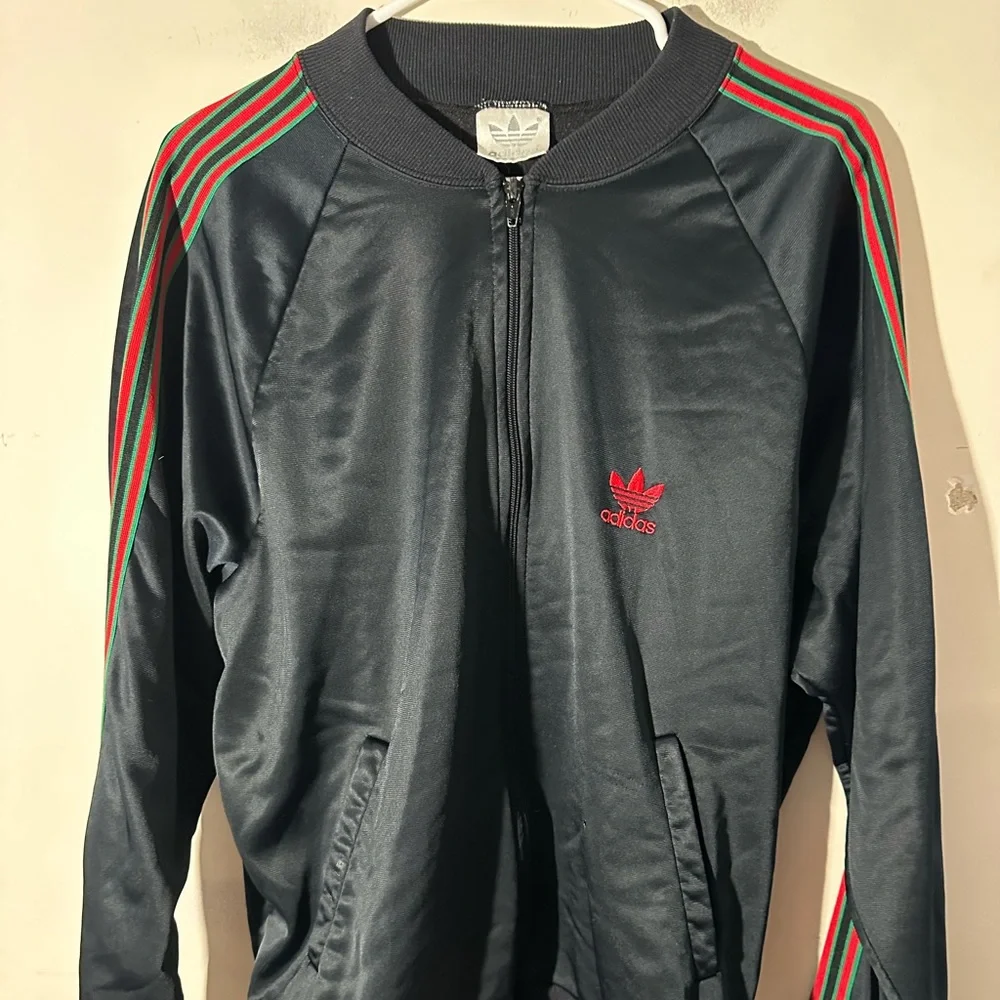 Vintage Adidas Track Jacket Men’s L USA Made Black Red Green Trefoil 80s 90s - Picture 3 of 10